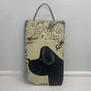 Rustic Slate Dog Welcome Sign Art Hanging Plaque Farmhouse Folkrt